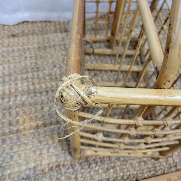 Vintage Bamboo Wicker Tiki Paper Book‎ Magazine Rack Holder Basket - Picture 4 of 8